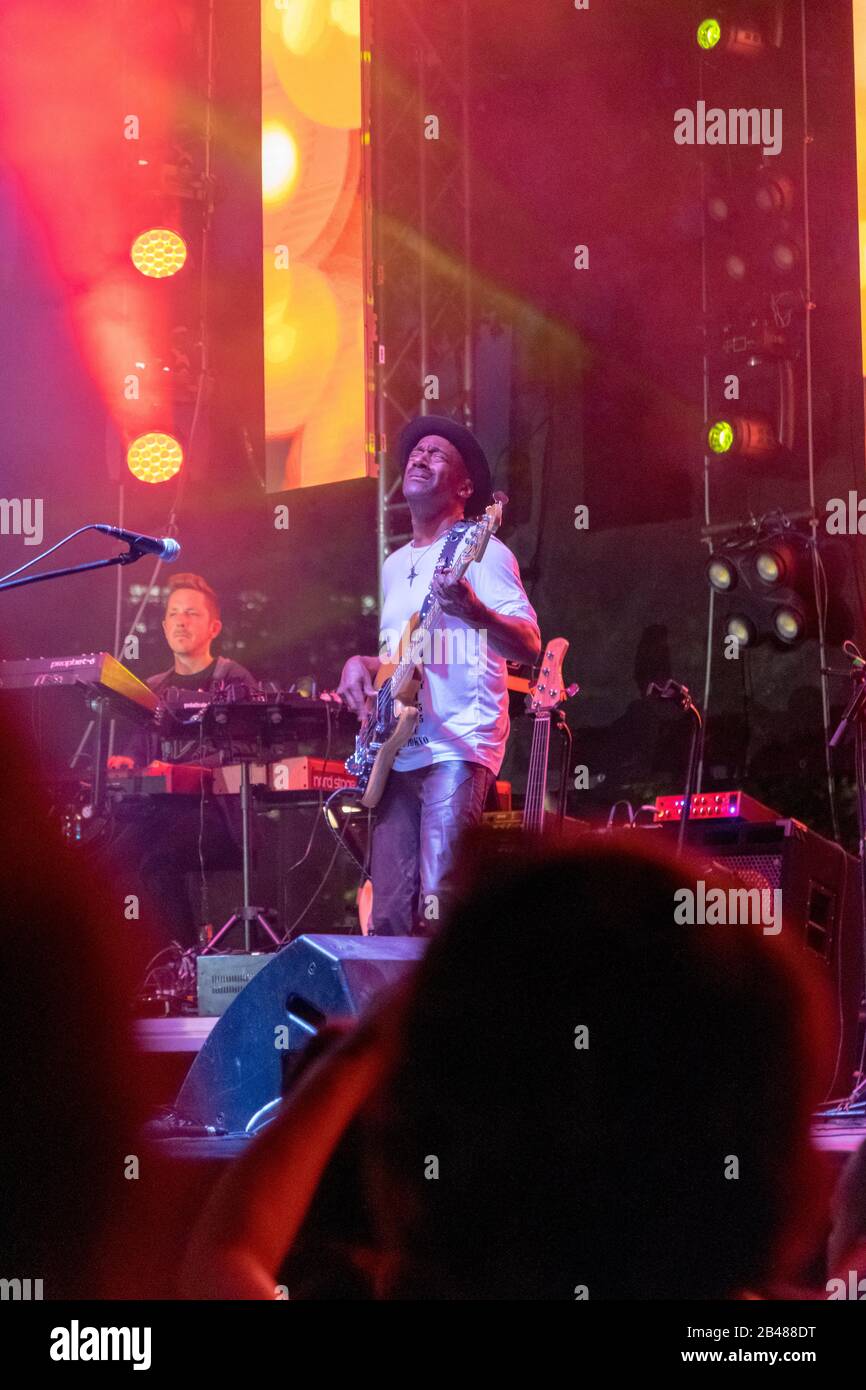 CLUJ, ROMANIA - JUL 04, 2019: Marcus Miller performance at the Jazz in the Park festival in Cluj-Napoca, Romania. Awarded Europe`s best small festival Stock Photo